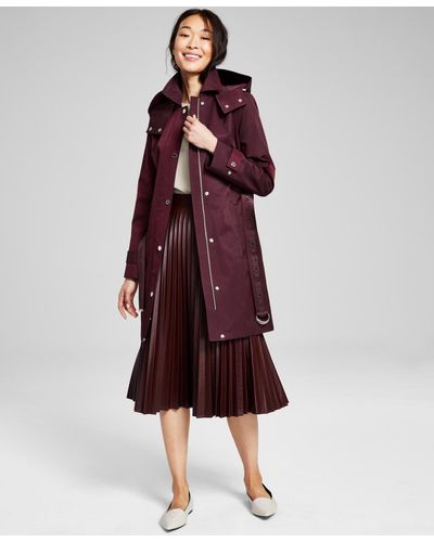 Michael Kors Hooded Belted Trench Coat, Created For Macy's - Red