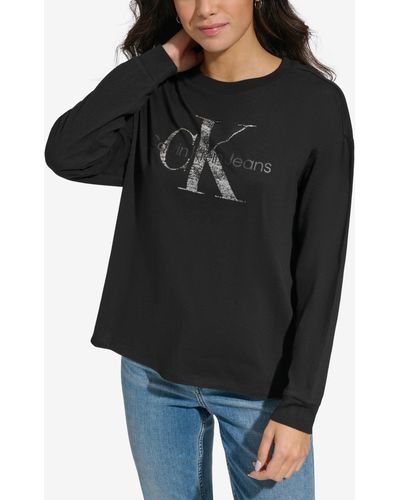 Calvin Klein Monogram Logo Long-sleeve T-shirt - Black