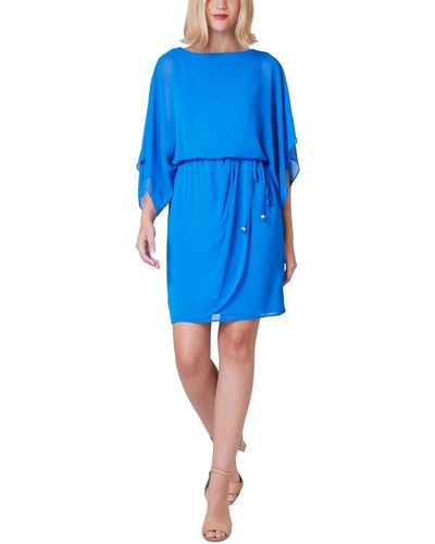 Jessica Howard Petite Boat-neck Blouson-sleeve Dress - Blue