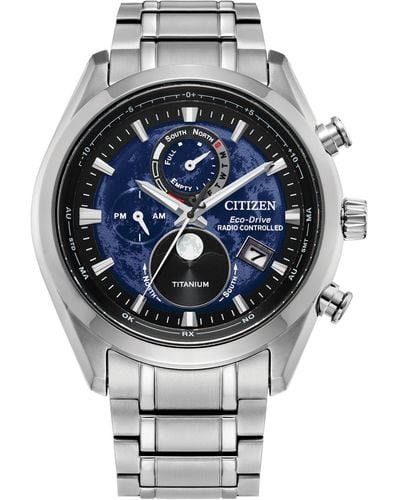 Citizen Tsuki-yomi A-t Chronograph Sport Luxury Eco-drive Titanium Bracelet Watch 43mm - Gray