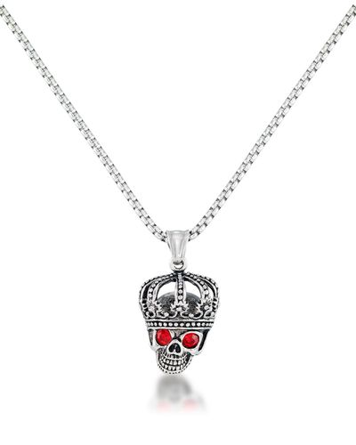 Andrew Charles by Andy Hilfiger Red Cubic Zirconia King Skull 24" Pendant Necklace - Metallic