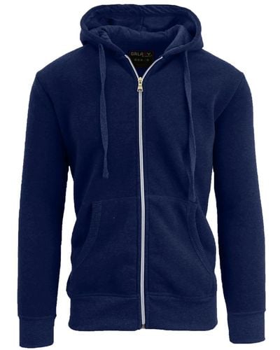 Galaxy By Harvic Full Zip Fleece Hooded Sweatshirt - Blue