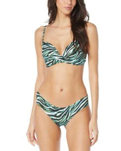Vince Camuto Printed Draped Bikini Top Cheeky Bikini Bottoms - Green