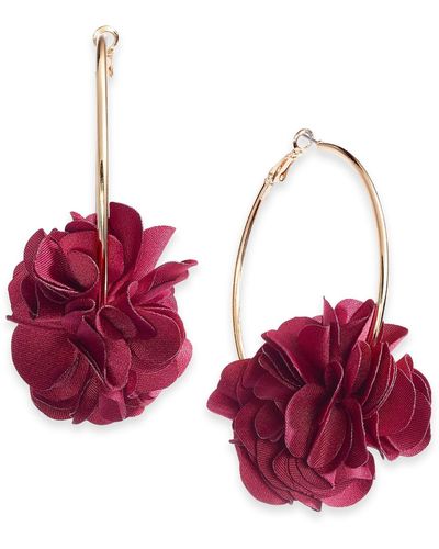 INC International Concepts Fabric Flower Hoop Earrings - Red
