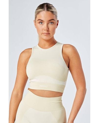 Twill Active Recycled Color Block Body Fit Racer Crop Top - White
