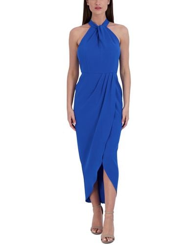 Julia Jordan Knot-neck Tulip-hem Midi Dress - Blue