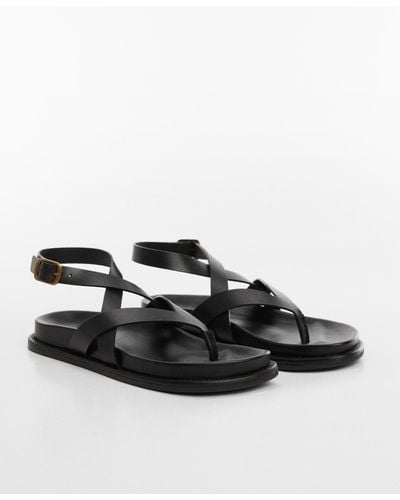 Mango Leather Strap Sandals - Black