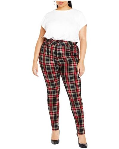 City Chic Plus Size Harley Plaid Skinny Jean - Red