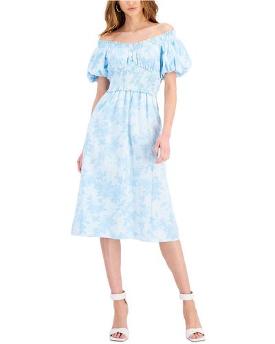INC International Concepts Petite Cotton Off-the-shoulder Midi Dress, Created For Macy's - Blue