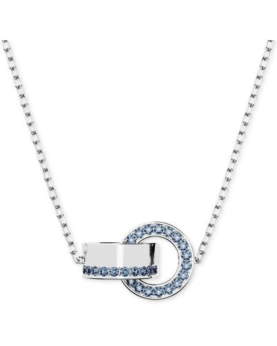 Swarovski Rhodium-plated Color Pave Interlocking Loop 29-1/2" Adjustable Pendant Necklace - Blue