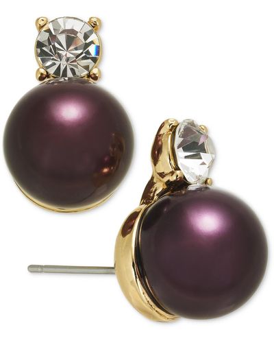 Charter Club Gold-tone Pave & Color Imitation Pearl Stud Earrings - Purple