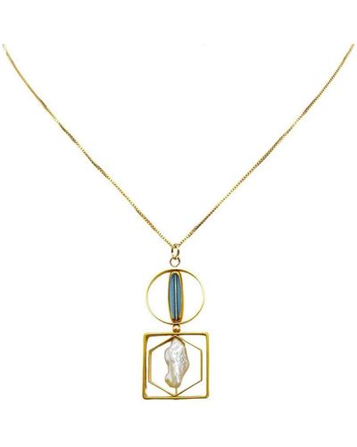 Aracheli Studio Gray Glass And Pearl Geometric 18in Chain Necklace - Metallic