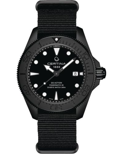 Certina Swiss Automatic Ds Action Black Synthetic Nylon Strap Watch 43mm