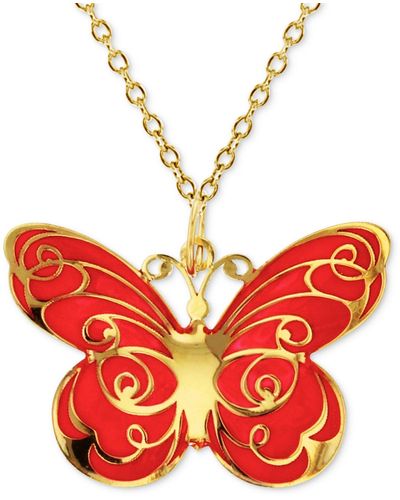 Macy's Enamel Butterfly 18" Pendant Necklace - Red