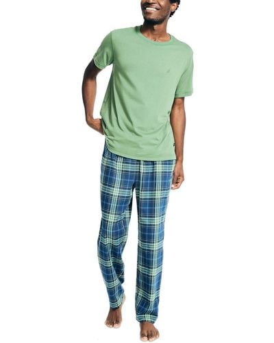 Nautica 2-pc. Classic-fit Solid T-shirt & Plaid Flannel Pajama Pants Set - Green