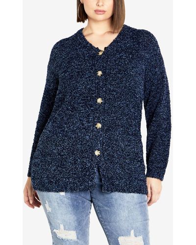 Avenue Plus Size Amber Boucle Cardigan Sweater - Blue