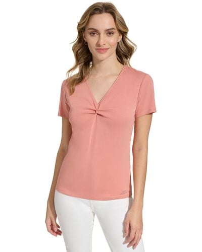 Calvin Klein Twist Front V-neck T-shirt - Pink