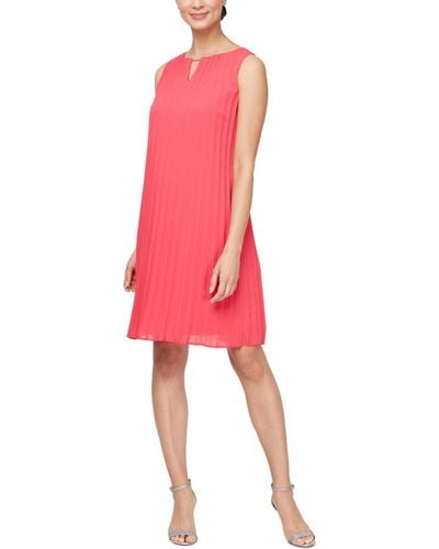Sl Fashions Pleated Sleeveless Shift Dress - Pink