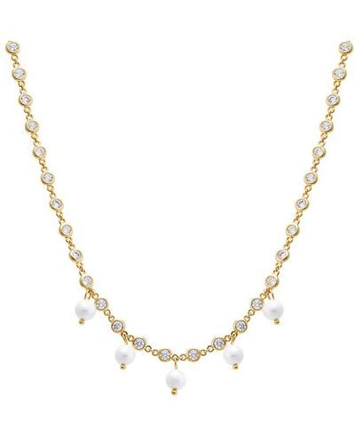 By Adina Eden Multi Cubic Zirconia Dangling Imitation Pearl Chain Necklace - Metallic