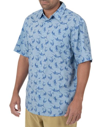 Guy Harvey Short Sleeve Retro Billfish Fishing Shirt - Blue