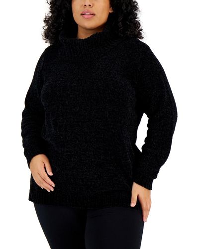 Karen Scott Plus Size Chenille Cowlneck Sweater - Black