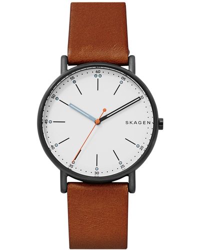 Skagen Men's Signatur Leather Strap Watch - Brown