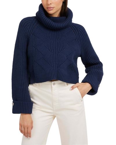 Guess Lois Cable-knit Turtleneck Sweater - Blue