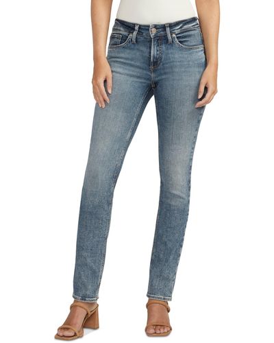 Silver Jeans Co. Suki Mid Rise Curvy Fit Straight Jeans - Blue