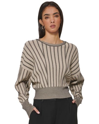 DKNY Transfer-stitch Striped Dolman-sleeve Sweater - Gray