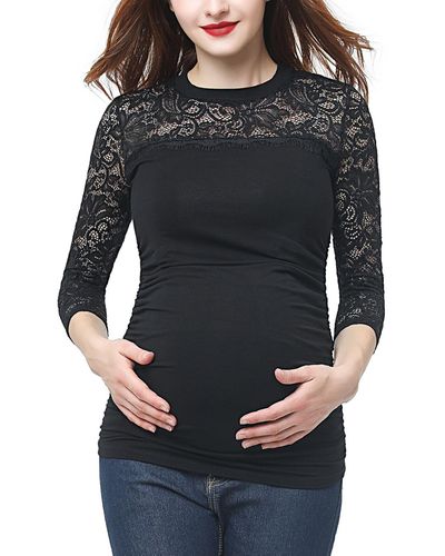 Kimi + Kai Kimi + Kai Maternity Peyton Lace Trim Top - Black
