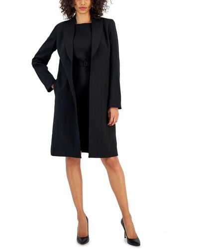 Nipon Boutique Longline Jacket Topper & Belted Sleeveless Sheath Dress - Black