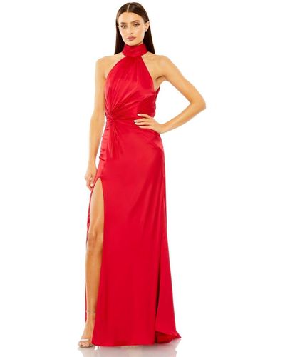 Mac Duggal Open Back High Neck Side Ruched Gown - Red