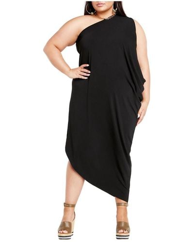 City Chic Plus Size One Shoulder Drape Dress - Black