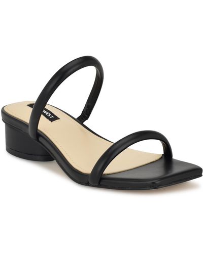Nine West Morella Square Toe Slip-on Dress Sandals - Black