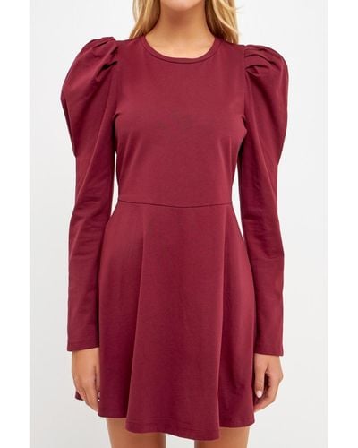 English Factory Long Puff Sleeve Mini Dress - Red