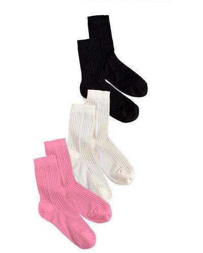 Stems Silky Rib Socks Box Of Three - Pink