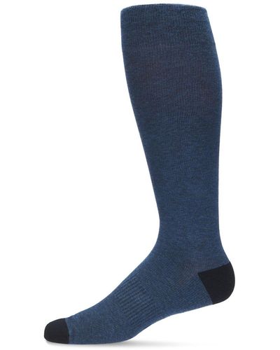 Memoi Solid Cotton Compression Socks - Blue