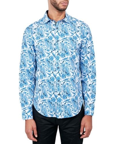 Society of Threads Regular Fit Non-iron Performance Stretch Paisley Button-down Shirt - Blue