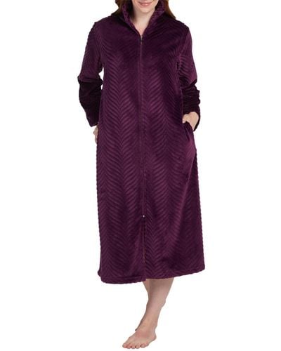 Miss Elaine Textured Zip-front Robe - Purple