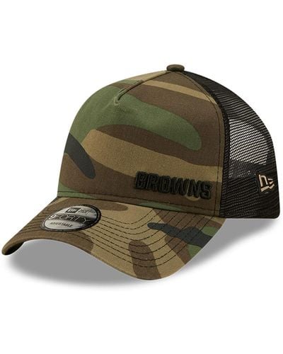 KTZ Camo And Black Cleveland Browns Flawless Utility A-frame Trucker 9forty Snapback Hat - Green