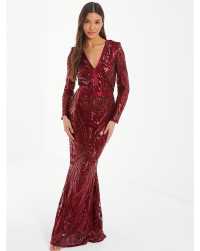 Quiz Sequin Evening Dress - Red
