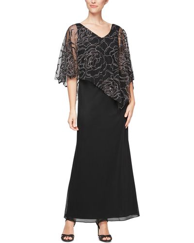 Sl Fashions Petite Printed Asymmetrical Popover Top Dress - Black