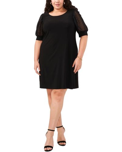 Msk Plus Size Round-neck Chiffon-sleeve Swing Dress - Black