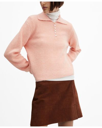 Mango Knitted Polo Neck Sweater - Pink