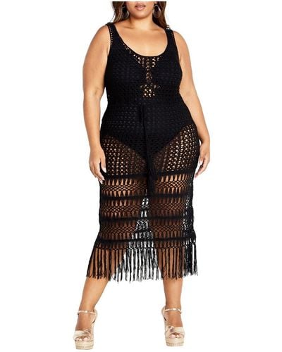 City Chic Plus Size Crochet Gia Tassel Hem Maxi Dress - Black