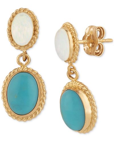 Macy's Opal & Turquoise Oval Rope-framed Double Drop Earrings - Blue