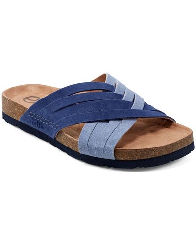 Earth Atlas Round Toe Footbed Slip-on Casual Sandals - Blue