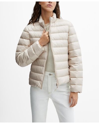 Mango Quilted Feather Coat - Gray
