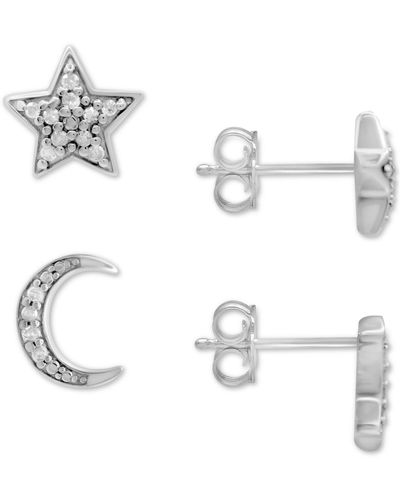 Macy's Diamond Moon & Star Stud Earrings (1/10 Ct. T.w. - Metallic
