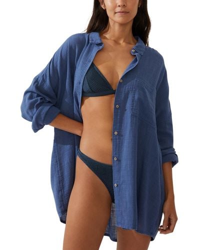 Cotton On Swing Beach Shirt Swim Cover-up - Blue